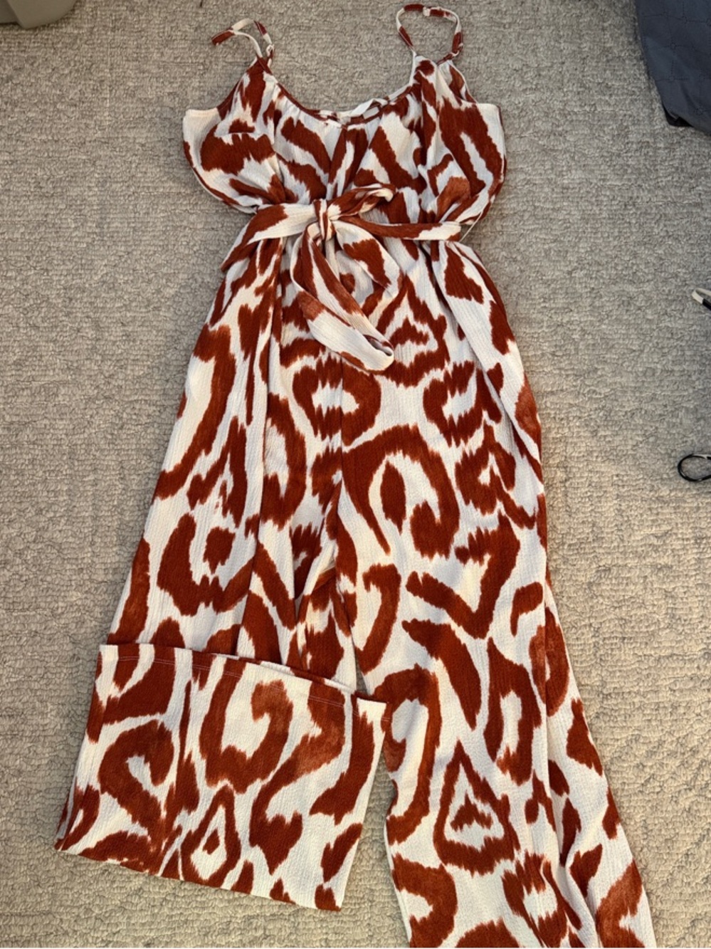 H&M Cream and Rust Patterned Wide-Leg Jumpsuit